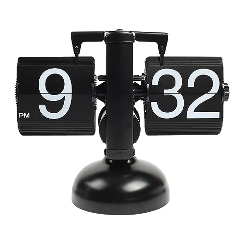 mooas Flip Desk Clock (Black), Retro Vintage Design Auto Flip Table Clock | Large Number Battery Powered Internal Gear Operated Home Decor Ideal for Home Office School Hotel Cafe
