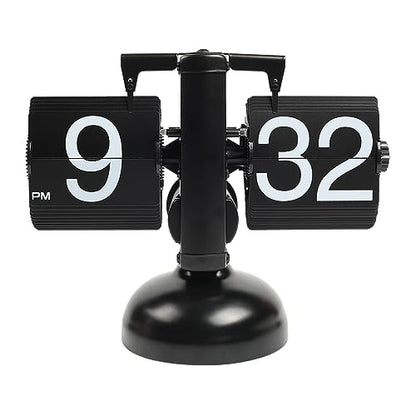 mooas Flip Desk Clock (Black), Retro Vintage Design Auto Flip Table Clock | Large Number Battery Powered Internal Gear Operated Home Decor Ideal for Home Office School Hotel Cafe