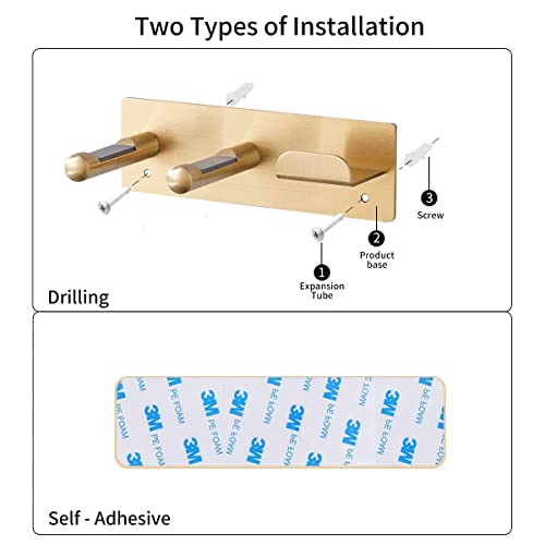 Hair Dryer Holder, Self Adhesive Blow Dryer Holder, Stainless Steel Hair Dryer Stand, Hair Dryer Holder Wall Mounted Compatible with Dyson Blow Dryer Gold