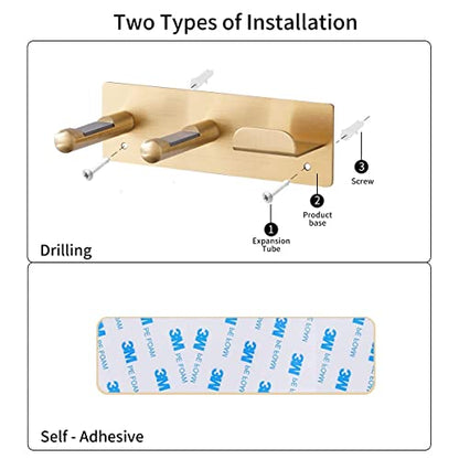 Hair Dryer Holder, Self Adhesive Blow Dryer Holder, Stainless Steel Hair Dryer Stand, Hair Dryer Holder Wall Mounted Compatible with Dyson Blow Dryer Gold