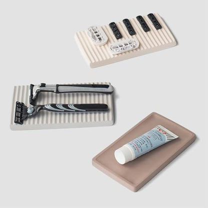 Diatomite Razor Holder for Shower,Water Absorption Fast Drying Natural Diatomite Tray for Razor Soap Shaving Cream Foam Bottle Face Wash (Beige)