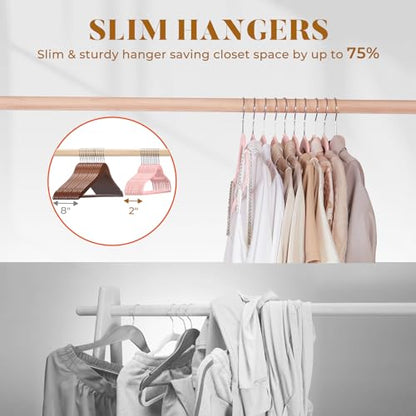 HOUSE DAY Premium Velvet Hangers 20 Pack, Non-Slip Hangers with Tie Bar | Elegance Pink Standard Clothes Hanger Slim Felt Hanger with 360° Swivel Hook for Closet Organized Storage，72g/Pc