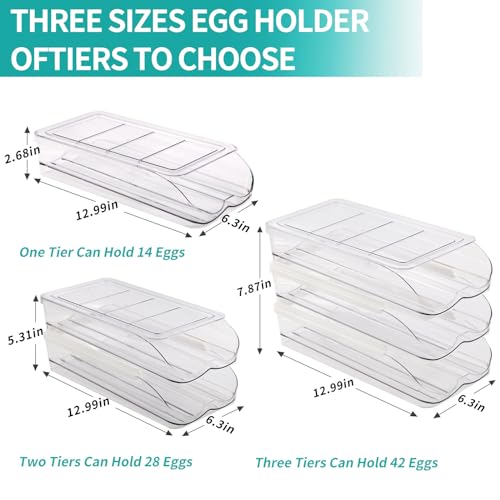 RoskDeewat Egg Holder for Fridge, Automatic Rolling Egg Container -2 Tier