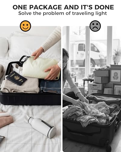Compression Travel Laundry Bag for Dirty Clothes, Pump-Free Laundry Bag for Suitcase & Dorm, Waterproof Wet Dry Clothes Organizer, Large Capacity Space Saving Travel Bag (1 Pcs)(White, L)