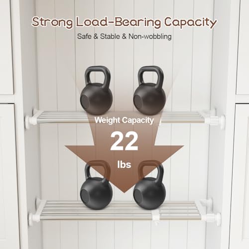 Closet Tension Shelf & Rod Expandable, Adjustable Storage Rack | Metal Organizer DIY Divider Separator for Cabinet Wardrobe Cupboard Kitchen Bathroom 15.74 - 23.62 inches