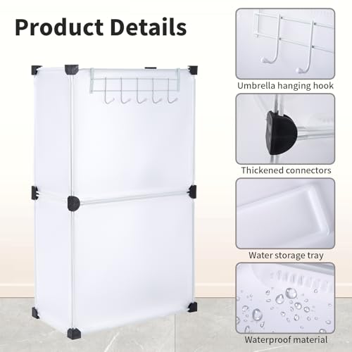 Umbrella Stand, Umbrella Holder for Entryway, 14.3 * 7.4 * 24.4inches,Square umbrella storage rack with built-in drip tray and metal hook,White.