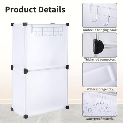 Umbrella Stand, Umbrella Holder for Entryway, 14.3 * 7.4 * 24.4inches,Square umbrella storage rack with built-in drip tray and metal hook,White.