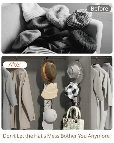 15 Pack Hat Rack Hanger Holder Organizer Closet Hanging Baseball Cap Display Storage Rack for Scarves Handbags Towels Clothes Ties Over Door Wall Mounted w Hanging Hook Black
