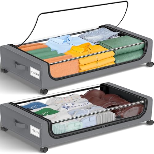 Under Bed Storage with Wheels 48L Grey 2-Pack (2 Count | Grey | Polyethylene)
