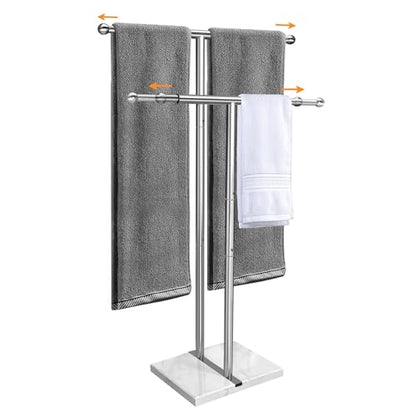 Kayfia 40'' Stainless Steel Towel Rack, Weighted Marble Base, 2 Tier | Width Adjustable Taller Design, Brushed Stainless Steel Finish, Stable Weighted Base, Suitable For Multiple Bathroom Spaces