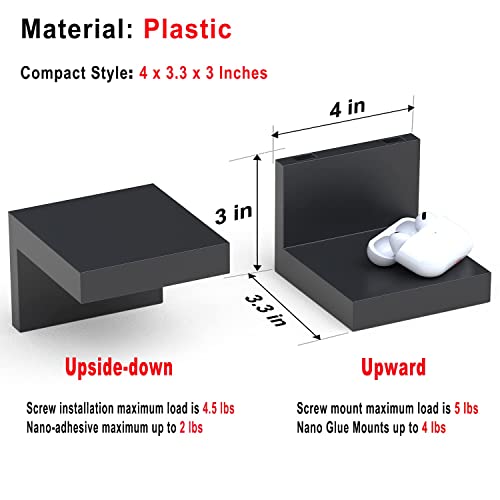 RICHER HOUSE 7-Set Small Floating Wall Shelf, No Drill Bathroom Shelf Black | Display Ledge Shelf, Adhesive or Screw Dual-Mount, Mini Plastic Shelf for Bedroom Dorm Decor, Renter friendly, 4x3.3x3 Inch