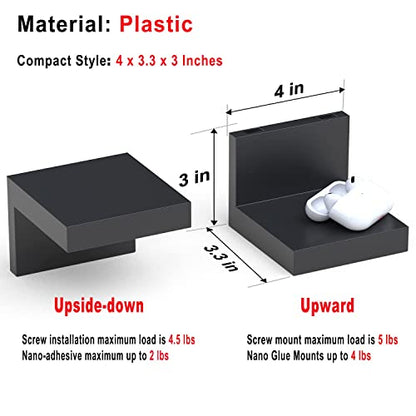 RICHER HOUSE 7-Set Small Floating Wall Shelf, No Drill Bathroom Shelf Black | Display Ledge Shelf, Adhesive or Screw Dual-Mount, Mini Plastic Shelf for Bedroom Dorm Decor, Renter friendly, 4x3.3x3 Inch