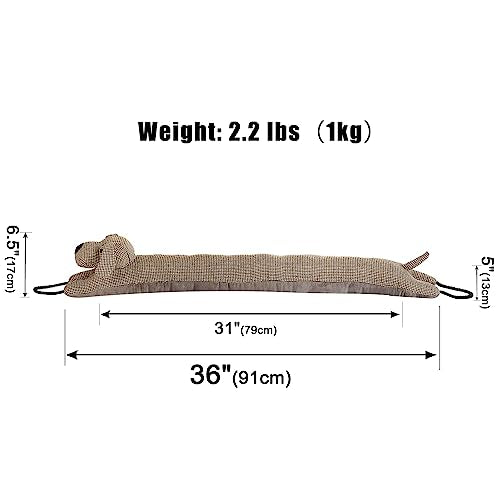 Under Door Draft Stopper Decorative Wind Stopper 36 inch for Door & Window, Weighted Animal Air Draft Stopper for Bottom of Door with Hanging Loops - Brown Dog