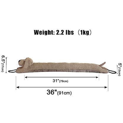 Under Door Draft Stopper Decorative Wind Stopper 36 inch for Door & Window, Weighted Animal Air Draft Stopper for Bottom of Door with Hanging Loops - Brown Dog