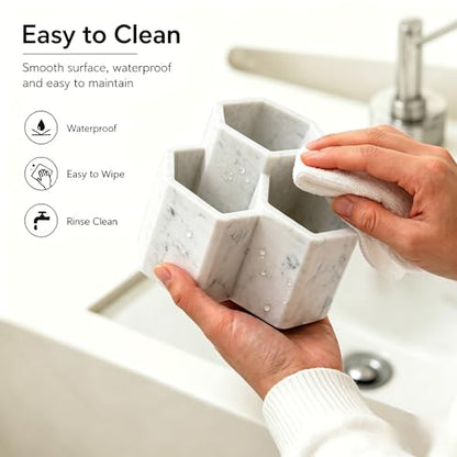 Resin Toothbrush Holder, 3-Slot Bathroom Countertop Organizer | 3-slot resin holder organizes toothbrushes, toothpaste, razors, and makeup brushes for bathroom vanity, countertop, or shower