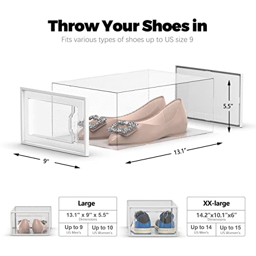 12 Pack Shoe Storage Box, Clear Plastic Stackable Shoe Organizer for Closet, Space Saving Foldable Shoe Rack Sneaker Container Bin Holder