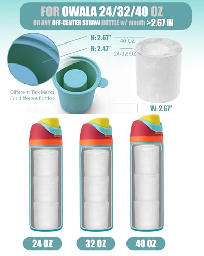 Ice Molds for Owala 24-40oz, Set of 3, Food-Grade Soft Silicone, No White Residue, Easy to Release, Straw Placement Compatible with Owala FreeSip, Keeps Drinks Cold Longer (Light Blue)