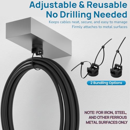 225-Pc Magnetic Cable Ties Set,Magnetic Zip Tie Mounts & Cable Ties | Magnetic Wire Holder, 25 Magnetic Cable Holders & 200 Zip Ties, Magnet Cable Tie Mounts for Cables, Wires, Cords, Hoses-22 mm