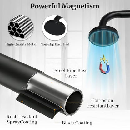 2 Pack Magnetic Curtain Rod for Metal Door, Adjustable 16 to 30 Inch, 1/2 Inch Diameter, French Door Magnetic Curtain Rods with Hooks (Black)