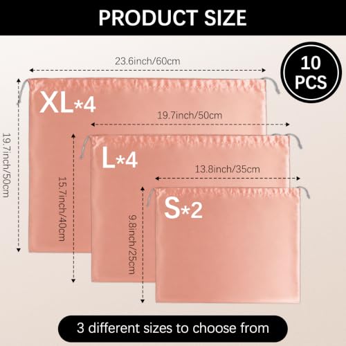 10Pcs Dust Bags for Handbags and Purses,Silk Dust Cover Storage Bag | Drawstring Purse Dust Bag Organizer,Travel Storage Pouch for Handbag Purse Shoes Boots,3 Sizes(Pink)