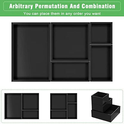 Black Bamboo Bathroom Drawer Organizer, Wooden Kitchen Utensil Holder Set of 5, Stackable Junk Drawer Organizer Tray, Multi-Use Storage Bins Boxs Dividers for Home, Office, Clothing, Makeup, Jewelry