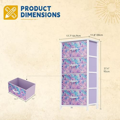 DWVO Dresser with 4 Drawers, Purple | Storage Tower Unit, For Room, Living Room, Closets, Sturdy Steel Frame, Wooden Top & Easy Pull Fabric Bins