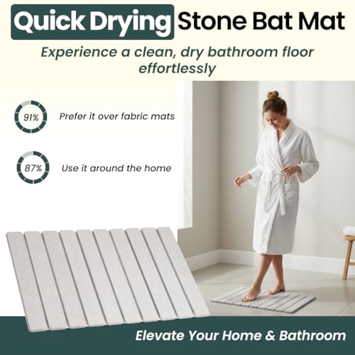 Foldable Stone Bath Mat, Non Slip Quick Dry Diatomite, Light Gray, 23.5x15 | Super absorbent surface, easy-care finish, compact storage, includes non-slip pad, shower and sink use