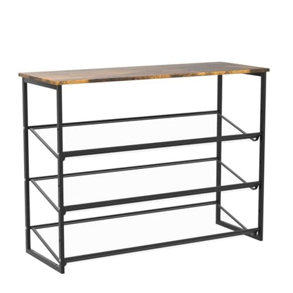 Shoe Rack for Entryway 4 Tiers 11.8" D x 25" W x 28" H, Metal Shoe Rocks with Brown Wooden Tabletop, Angled Shoes Rack with Adjustable Mesh Shelves for Entryway Hallway Closet