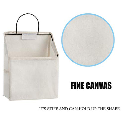 Wall-Hanging Storage Bags, Desktop Organizer Basket Cotton Linen Hanging Storage Basket for Kitchen,Bderoom,Living Room (#2 White)