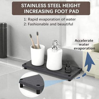 Quick Dry Sink Caddy Kitchen Sink Organizer, Water Absorbing Stone Tray for Sink, Stone Drying Tray, Diatomite Faucet Mat & Protector, Dispenser Sponge Holder, Stone Soap Tray for Bathroom Counter