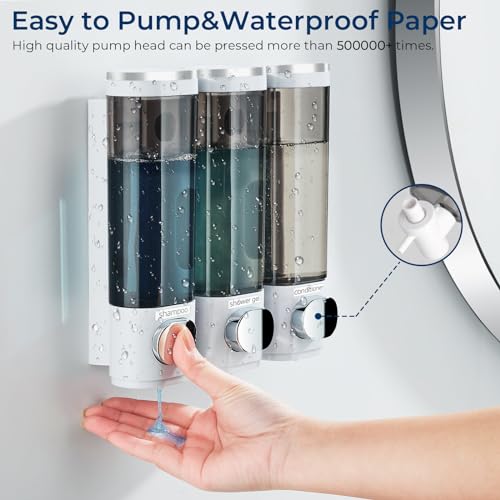 Shampoo and Conditioner Dispenser | Shower Soap Dispenser 3 Chamber No Drill, Wall Mounted Shampoo Body Wash Conditioner for Bathroom Large Capacity