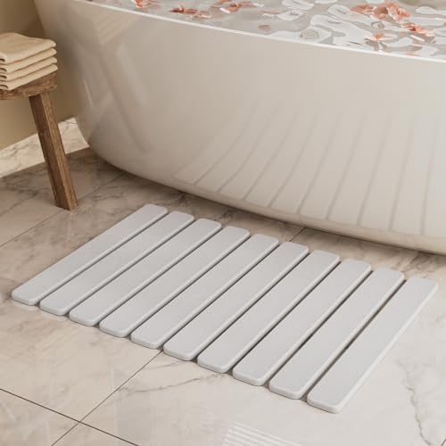 Foldable Stone Bath Mat, Diatomaceous Earth Stone Drying Mats for Bathroom | Quick Dry, Super Absorbent, Non Slip, Dish Drying Mat for Kitchen Counter, 23.5 x 15.4in, White