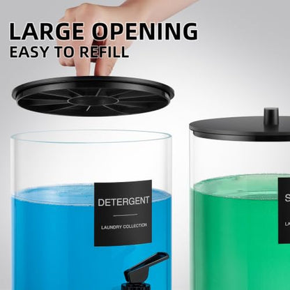 1 Gallon Glass Laundry Detergent Dispenser with Spigot, 128 oz Liquid Laundry Soap and Fabric Softener Container, Wide Mouth Detergent Holder with 6 Waterproof Labels (1 Pack)