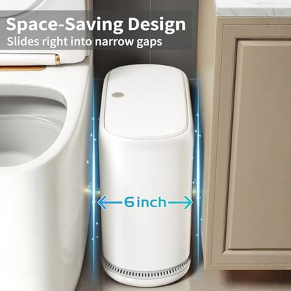 Bathroom Trash Can with Lid, 3 Gallon Small Slim Garbage Bin with Auto-Adsorption & 75 Bags (5 Rolls), Mini Waste Basket Dog Proof for Bathroom, Kitchen, Office, Bedroom, Laundry, Toilet, Rv, White
