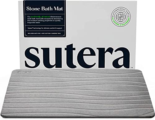 Stone Bath Mat for Bathroom, Dries in Seconds - Diatomaceous Earth, Gray | Super absorbent, quick-drying & easy to clean. Natural material that lasts — restores with light sanding.