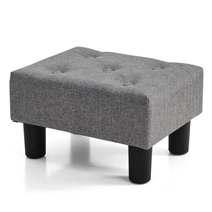 BRIAN & DANY Small Foot Stool, Linen Foot Stools with Legs, Stable Small Footstool for Living Room, Gray