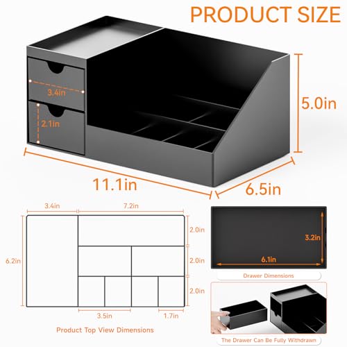 Makeup Organizer with 2 Drawer,Black Cologne Organizer for Men,Cologne Stand and Rack,Skin Care,Perfume Organizer Holder and Fragrance Shelf for Vanity,Bathroom Countertop and Dresser Top,1PCS