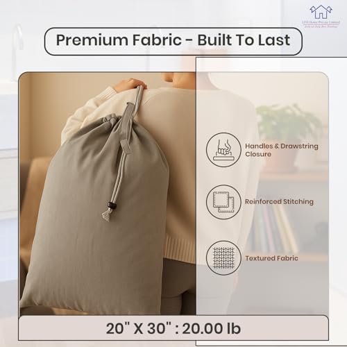 LFH Home Cotton Rich Canvas Large Laundry Bag with Handle, Heavy Duty Drawstring Closure Washable Laundry Bags, School Travel, Home, Hotel, College Dorm, Organizer Sack, Toys 20x30-Grey