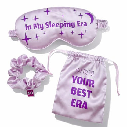 in My Sleeping Era 3Pc Lavender Satin Sleep Mask Gift Set for Music Fans | Era-inspired 13 Stars & Moon; Hidden 13 Scrunchie & Pouch; 360° Blackout; Soft Silky Satin; Post-Concert & Travel Use