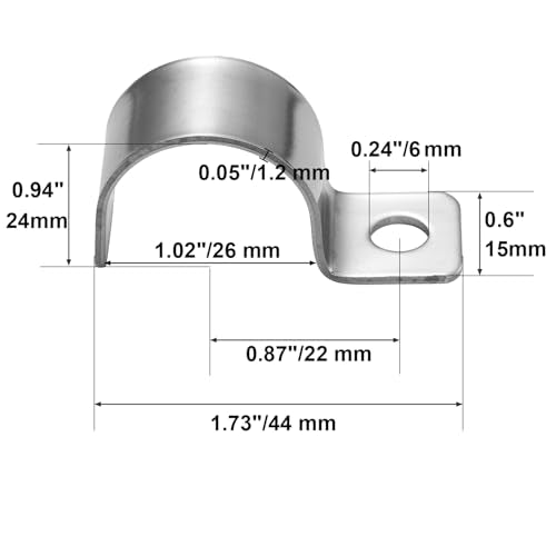 Conduit Pipe Clamps, 304 Ss Pipe Mounting Brackets, Metal One-Hole P-Type Clips Heavy Duty Unilateral Wire Clips for Tube or Wire Cord Installation | OD 1" | 25 Pcs