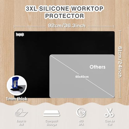36.2" x 24" Extra Large Silicone Mat for Epoxy Resin, Nonstick Crafts Mats | for Crafts Jewelry Casting, Non-Slip Kitchen Table Placemats for Countertop Protector Heat Resistant Counter, Foepoge Black