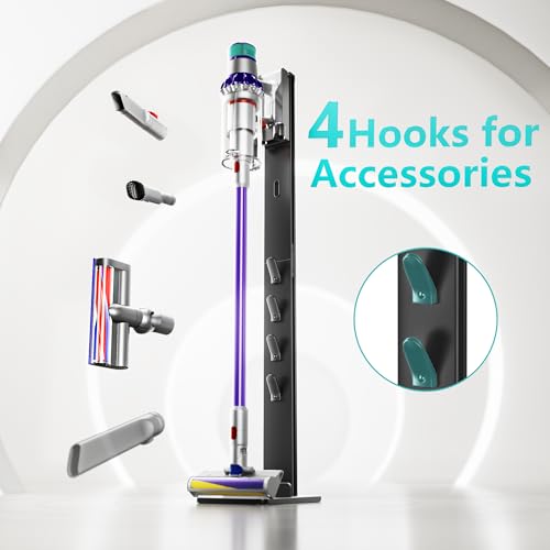 Vacuum Cleaner Stand, Compatible with Dyson Gen5 V15, with 4 Hooks | for V12 V11 V10 V9 V8 V7 V6, Floor Cordless Vacuum Accessory Holder, Attachment Organizer, Black