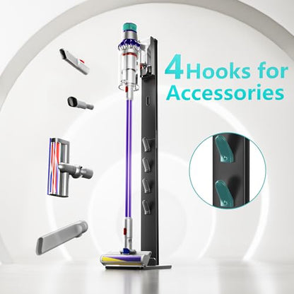 Vacuum Cleaner Stand, Compatible with Dyson Gen5 V15, with 4 Hooks | for V12 V11 V10 V9 V8 V7 V6, Floor Cordless Vacuum Accessory Holder, Attachment Organizer, Black