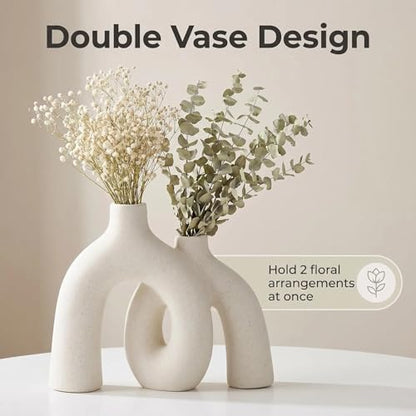 CEMABT Modern Nordic Boho Vase Set - Elegant Beige Matte Ceramic Vase for Living Room, Bookshelf, Mantel, Entryway Table & Console Decor | Home Decor Shelf Decorations Easter Gift
