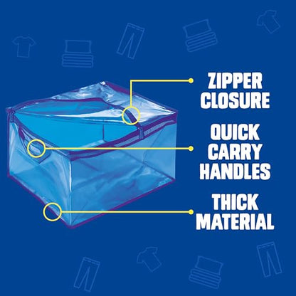 Ziploc Flexible Totes, Large Size, 10 Gallon, 2 Count Organizing Tote with Zipper and Built‑In Handles, Flexible & Stackable Clothing and Home Storage Bag