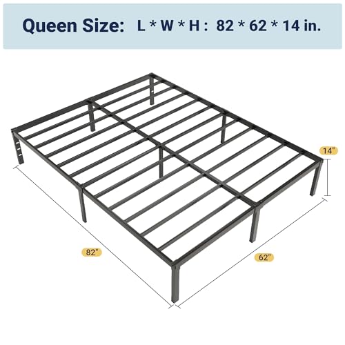 Allewie Queen Bed Frame, 14 inch Metal Platform Beds with Storage Space, No Box Spring Needed and Easy Assembly, Black