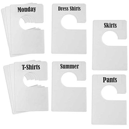 DMLNN 10 Pack White Clothing Rack Size Dividers Plus 60 Labels (1 Inch) and 16 Large Blank Labels, Large Rectangular Clothing Closet dividers (Pearl White)