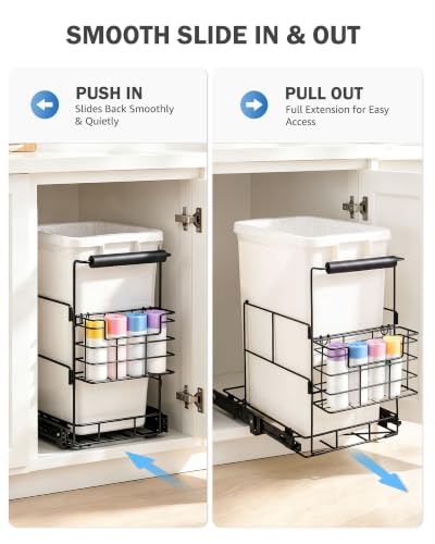 Bulado Pull Out Trash Can Under Cabinet with Removable Trash Bag Holder | Space Saving Under Sink Trash Can, Fits 30–40 Qt Bins, Supports 125 lbs, Easy Install, Soft-Close Slide, Bin Not Included