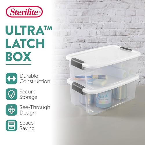 Sterilite 18 Qt Ultra™ Latch Box, Durable Clear Storage Bin w/ Lid, 6 Pack | Heavy-Duty and Stackable Plastic Containers with Latches for Closet, Cabinet, Bedroom, Bathroom and Dorm Room Organization