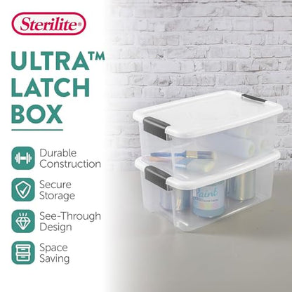 Sterilite 18 Qt Ultra™ Latch Box, Durable Clear Storage Bin w/ Lid, 6 Pack | Heavy-Duty and Stackable Plastic Containers with Latches for Closet, Cabinet, Bedroom, Bathroom and Dorm Room Organization